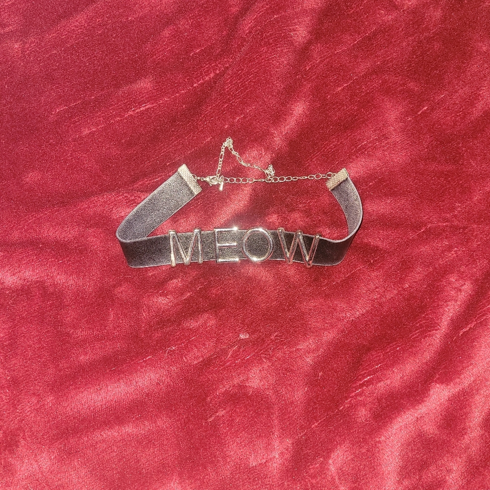 Black 'Meow' Faux leather Choker Necklace - Pu Leather